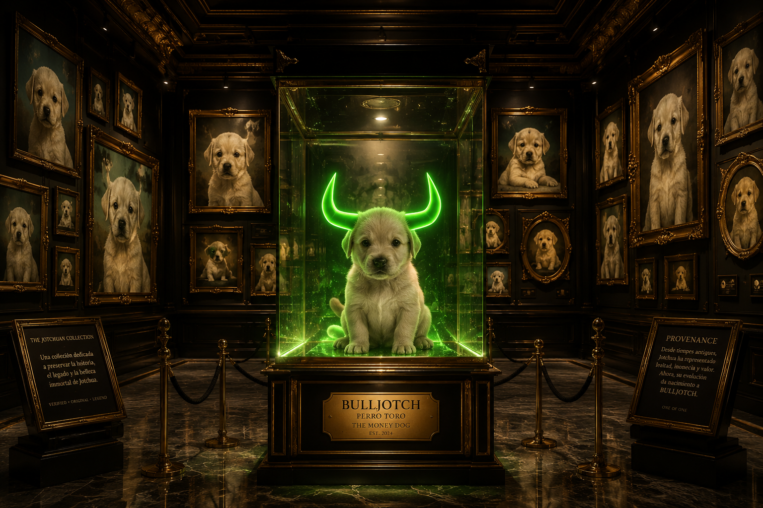 Bulljotch displayed in a glowing glass case inside a museum of Jotchua portraits